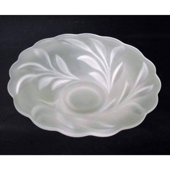 VTG Frosted Glass 12” SERVING BOWL Pedestal Centerpiece Fruit Salad Plate Dish - Picture 3 of 5